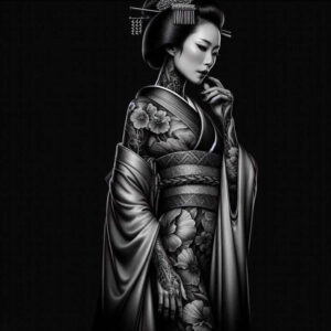 spiritual-geisha – tattoo design ideas free ai generated – realism-reflective-light – for-arm – Gallery: geisha-inkby-ai