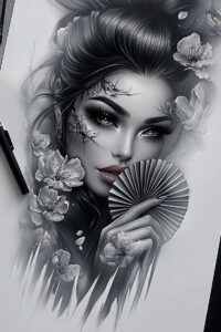 geisha tattoo design ideas soft blending artistic for fingers