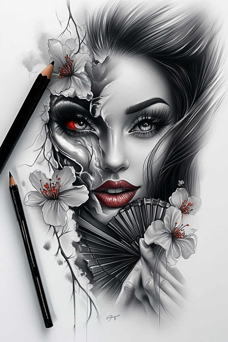 geisha tattoo design ideas real-life shading cultural for outer arm