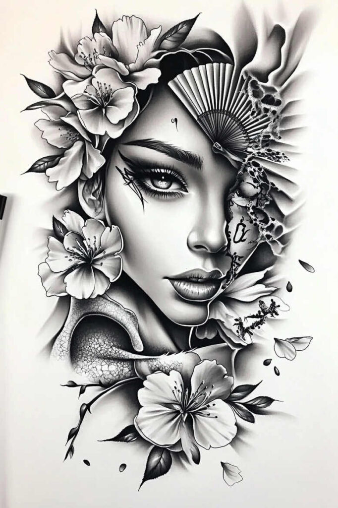 geisha tattoo design ideas Surrealism blurred boundaries cultural heritage embodying courage