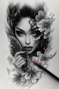 geisha tattoo design ideas Realism detailed rendering cultural heritage for back shoulder