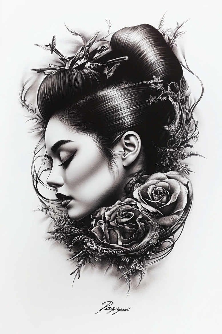 geisha tattoo design ideas solid blacks cultural heritage stands for strength