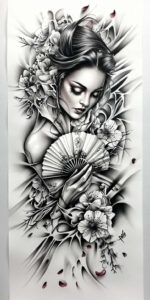 geisha tattoo design ideas color depth delicate shading for neck