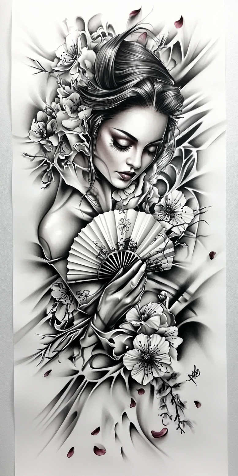 geisha tattoo design ideas color depth delicate shading for neck