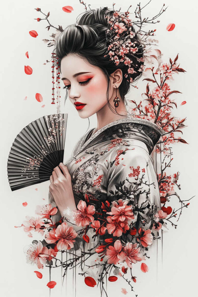 geisha tattoo design ideas vector-style detailed faces for inner arm