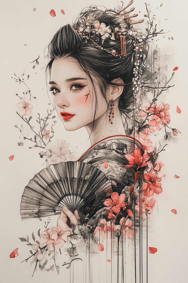 geisha tattoo design ideas dynamic shapes detailed faces stands for determination