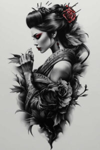 geisha tattoo design ideas ethereal textures detailed kimono for lower arm