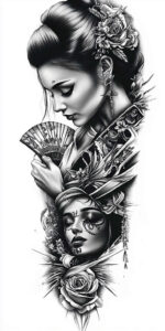 geisha tattoo design ideas Surrealism shadow play elegant for biceps