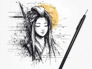 geisha tattoo design ideas Surrealism metamorphosis facial expression for sternum