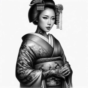 geisha tattoo design ideas Realism soft focus floral motifs embodying courage