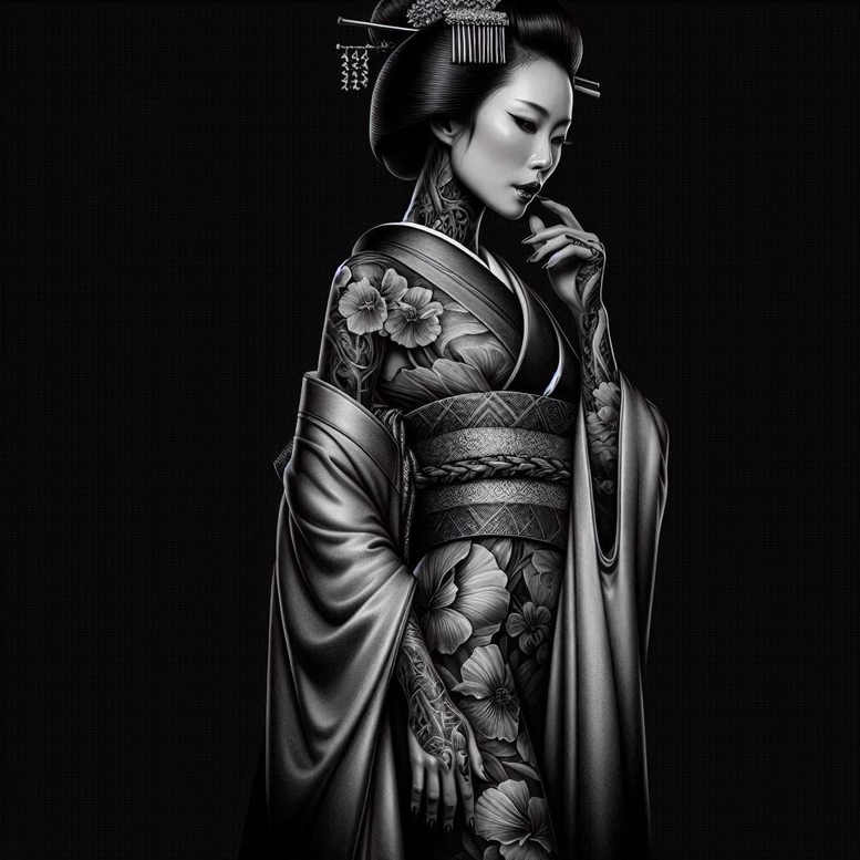 geisha tattoo design ideas Surrealism altered reality floral patterns stands for perseverance