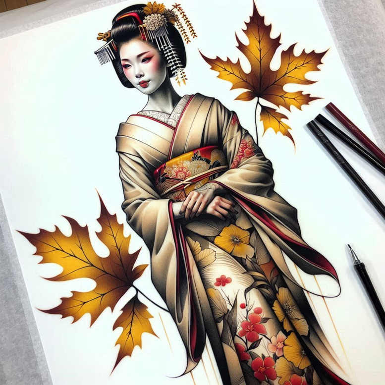 geisha tattoo design ideas true rendering graceful for arm