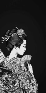 geisha tattoo design ideas Surrealism juxtaposition graceful posture for lower chest