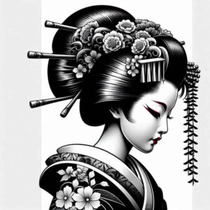 geisha tattoo design ideas drawing hair ornaments represents endurance