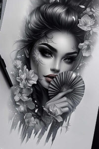 geisha tattoo design ideas Realism realistic perspective kimono for upper arm
