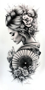 geisha tattoo design ideas Surrealism hallucinatory poised for triceps