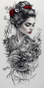 geisha tattoo design ideas crisp poised for upper back