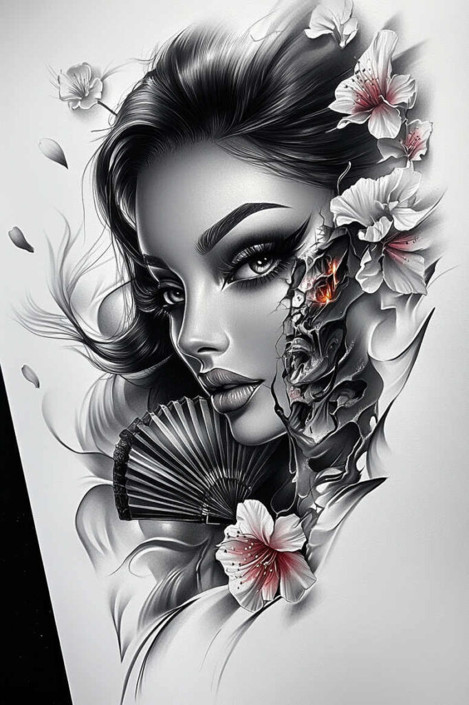 geisha tattoo design ideas metallic poised meaning strength