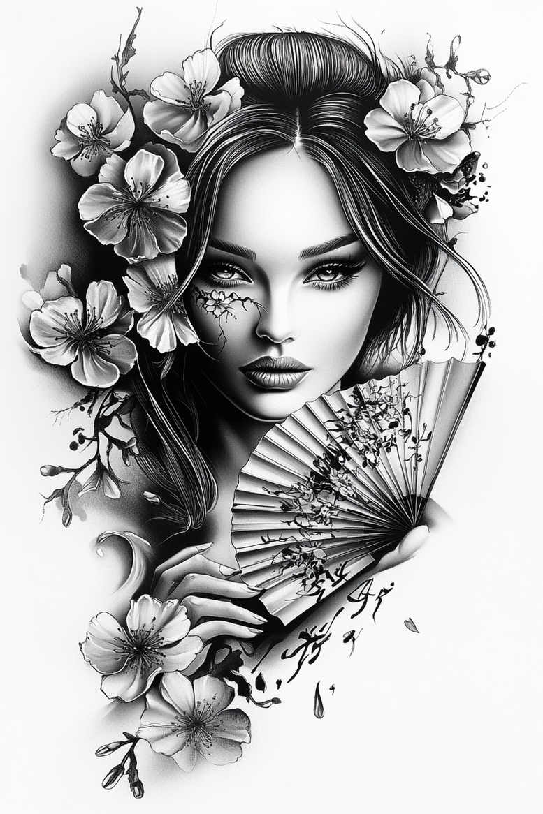 geisha tattoo design ideas clean fill serene for upper back