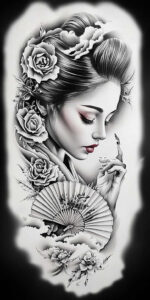 geisha tattoo design ideas illustrative style serene shows resilience