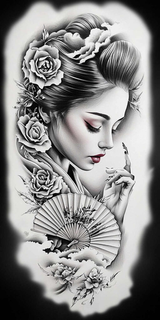 geisha tattoo design ideas illustrative style serene shows resilience