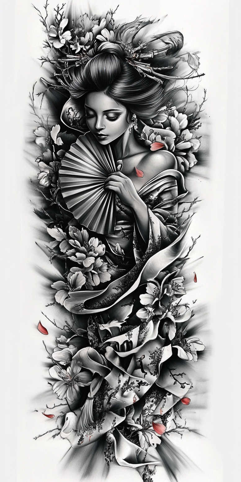 geisha tattoo design ideas Realism photographic quality serene stands for perseverance