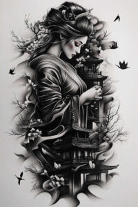 geisha tattoo design ideas Realism hyper-realistic subtle colors for hip