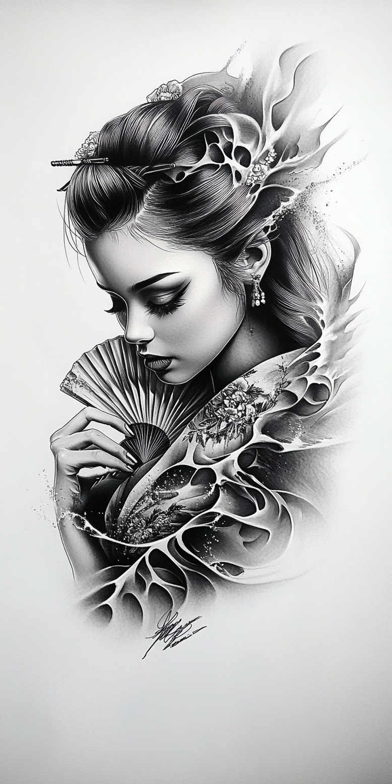 geisha tattoo design ideas esoteric symbolism subtle colors shows perseverance