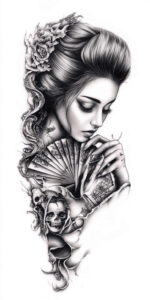 geisha tattoo design ideas color blending subtle shading for toe