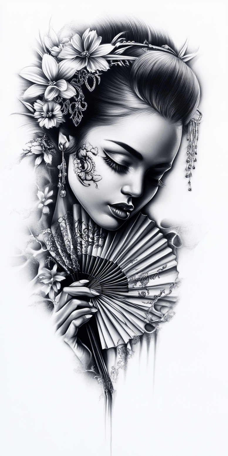 geisha tattoo design ideas spectral hues symbolic for lower arm