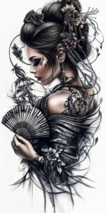 geisha tattoo design ideas dynamic composition symbolic meaning symbolising endurance