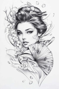 geisha tattoo design ideas Realism portrait realism traditional hairstyle stands for perseverance