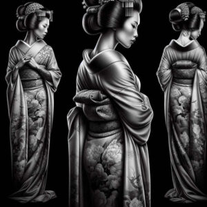geisha tattoo design ideas naturalistic traditional hairstyle symbolising determination