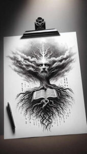 divine-mystery – tattoo design ideas free ai generated – surrealism-melted-shapes – for-foot – Gallery: god-inkby-ai