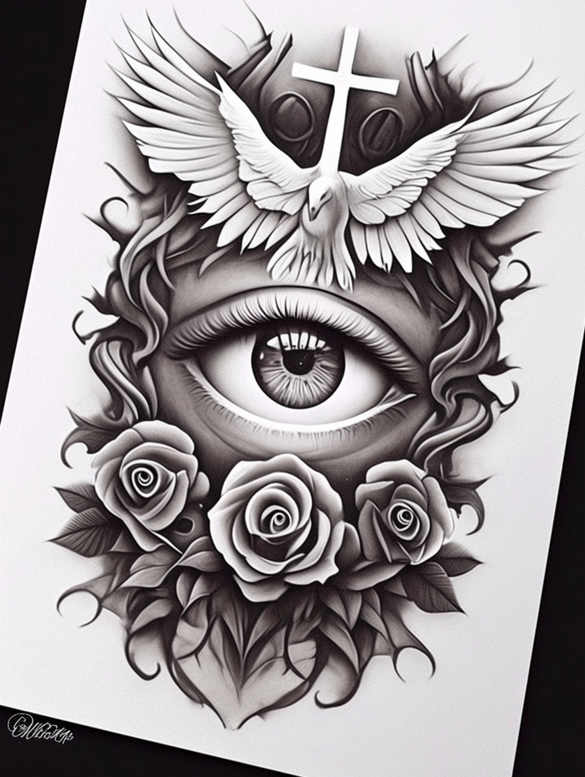 god-protection – tattoo design ideas free ai generated – surrealism-phantom-shadows – for-behind-ear – Gallery: god-inkby-ai