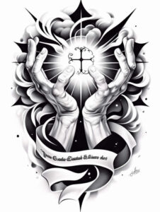 merciful-god – tattoo design ideas free ai generated – realism-glowing-edges – for-outer-arm – Gallery: god-inkby-ai