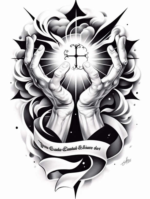 merciful-god – tattoo design ideas free ai generated – realism-glowing-edges – for-outer-arm – Gallery: god-inkby-ai