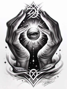 omniscient-god – tattoo design ideas free ai generated – neotraditional-intricate-shading – for-lower-leg – Gallery: god-inkby-ai