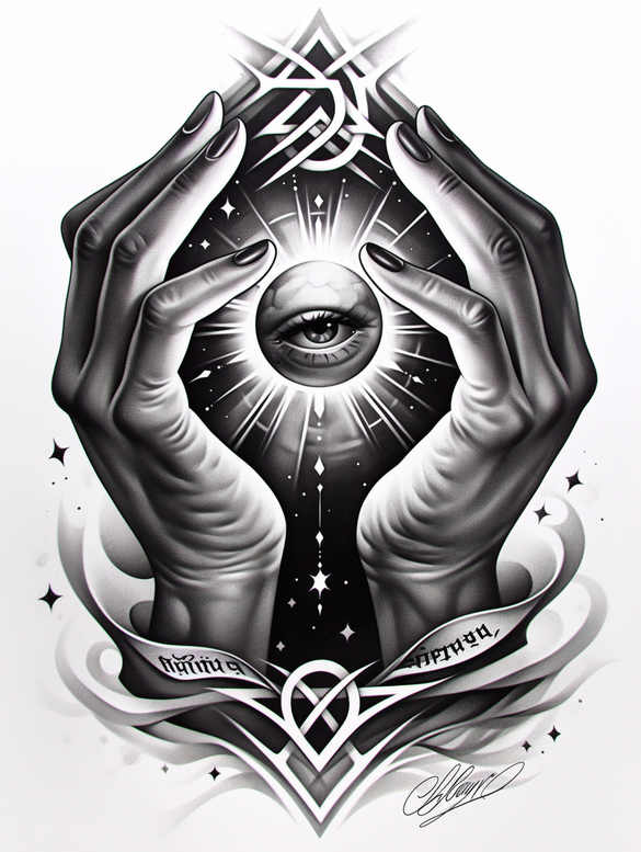 omniscient-god – tattoo design ideas free ai generated – neotraditional-intricate-shading – for-lower-leg – Gallery: god-inkby-ai