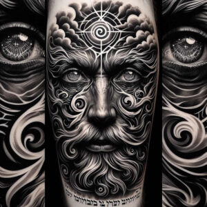 sacred-presence – tattoo design ideas free ai generated – surrealism-disorienting – for-calf – Gallery: god-inkby-ai