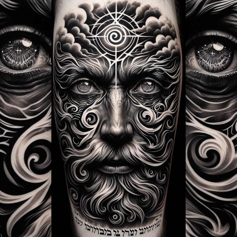 sacred-presence – tattoo design ideas free ai generated – surrealism-disorienting – for-calf – Gallery: god-inkby-ai