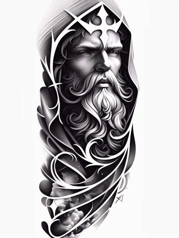 spiritual-power – tattoo design ideas free ai generated – neotraditional-clean-fill – for-back-of-neck – Gallery: god-inkby-ai