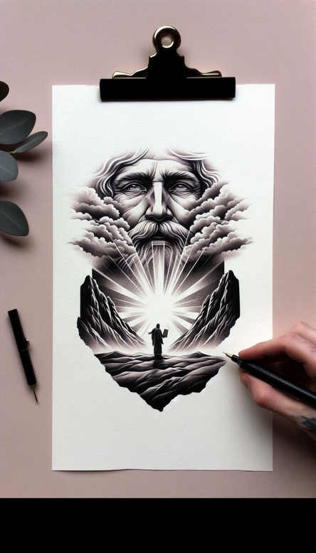 spirituality – tattoo design ideas free ai generated – realism-depth-illusion – for-lower-leg – Gallery: god-inkby-ai