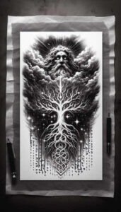 god tattoo design ideas Realism soft contrast ancient for stomach