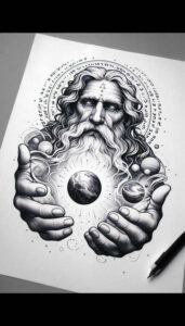 god tattoo design ideas Surrealism shifting shapes divine figure for lower back