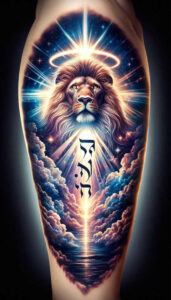 god tattoo design ideas Realism realistic proportions divine light for lower leg