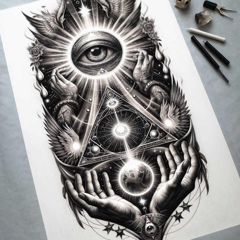 god tattoo design ideas Neotraditional dynamic color divine power for stomach