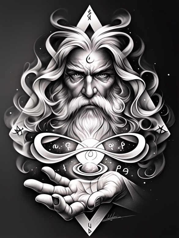 god tattoo design ideas Surrealism altered reality mystical for upper thigh