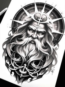 god tattoo design ideas Realism blended gradients mythical symbolising endurance