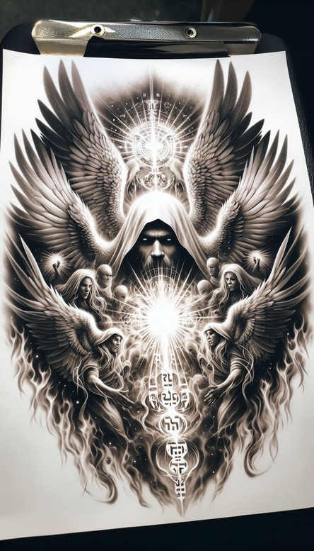 god tattoo design ideas Realism detailed rendering omnipresent for upper back
